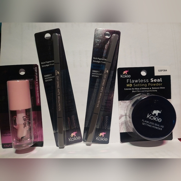 Kokie Other - New 4pcs KOKIE Setting Powder Lip Oil 2 Brow Pencils
